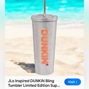 Dunkin' Silver Tumbler with Orange Logo, stainless steel to keep hot or cold